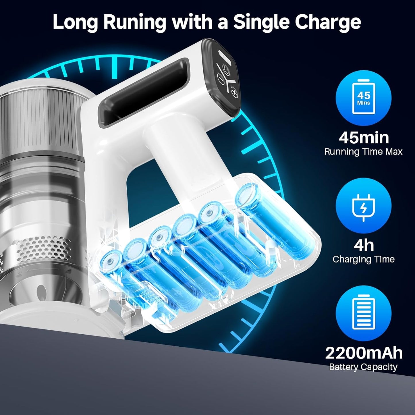 Cordless Vacuum Cleaner for Home, 8-in-1 Lightweight Stick Vacuum with 45Mins Runtime, Powerful Suction, Anti-Tangle, Rechargeable Cordless Vacuum for Hardwood Floor Carpet Pet Hair, W-N5