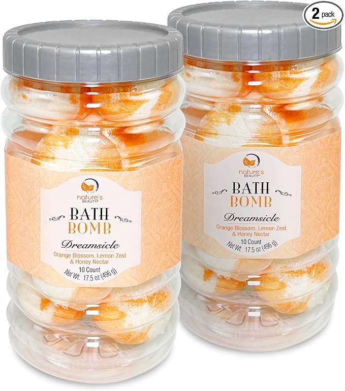 Nature's Beauty Dreamsicle Bath Bomb Gift Set Multi-Pack - Orange Blossom, Lemon Zest & Honey Nectar Scent Made w/Orange Peel Extract, Coconut Oil + Vitamin E, 17.5 oz |10 ct ea (2 Pack)