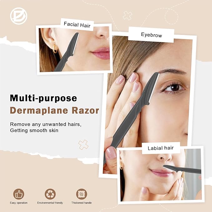 D 12 PCS Eyebrow Razor,Dermaplane Razor,Face Razors for Women,Dermaplaning Tool for Face,3 Colors Facial Hair Shavers with Precision Cover,Facial Hair Remover for Women,Eyebrow Trimmers for Men(Gray)