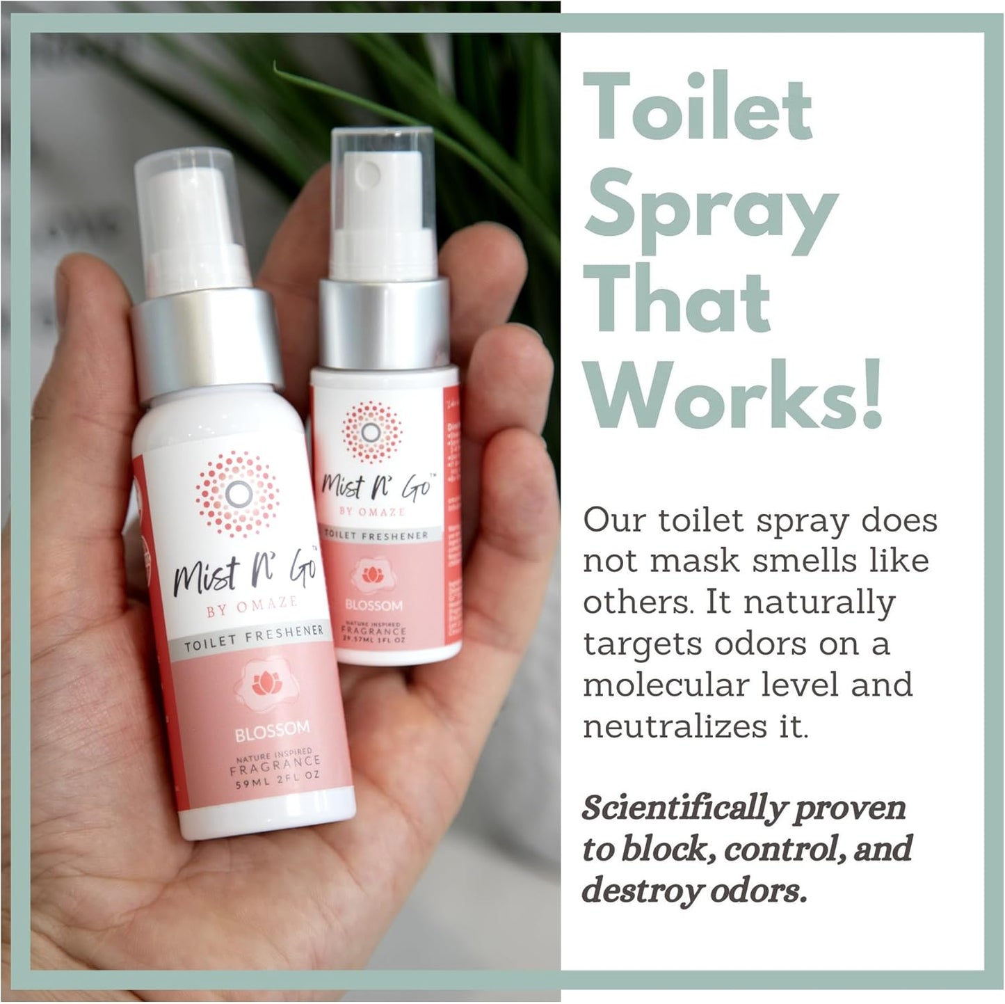 Mist N’ Go by Omaze Travel Bathroom Spray for Toilet Spray Odor Eliminator - Travel Toilet Spray for Bathroom Air Freshener Spray for Bathroom Deodorizer - Blossom Regular Size (2oz x3)