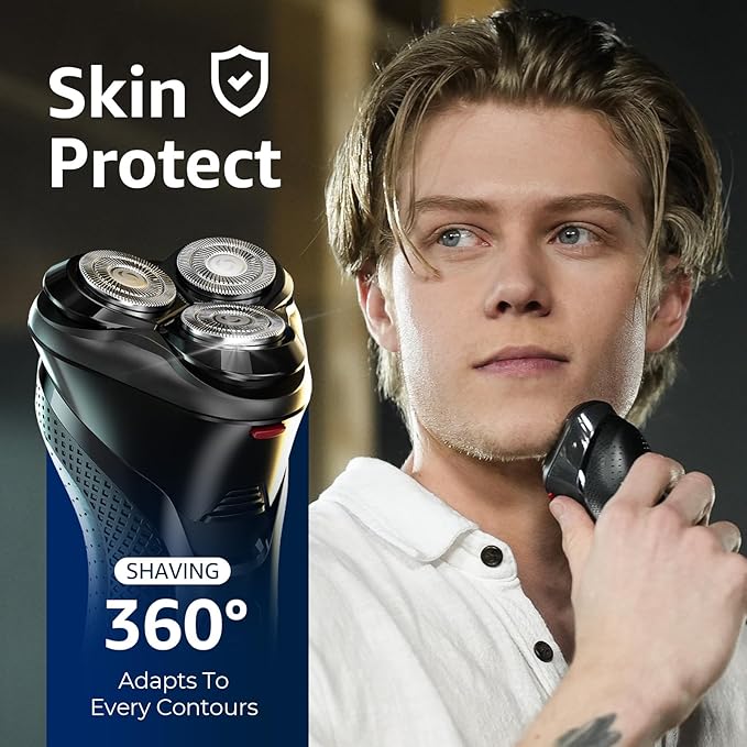 Cordless Electric Razor for Men: 3-in-1 Shaver for Beard/Nose/Sideburns - IPX7 Waterproof Travel Kit - Turbo Speed & Precision Blades, Texture Black