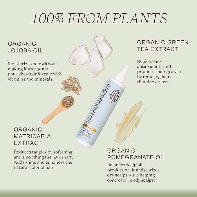 Ingreendients Detangler and Leave In Conditioner made with Organic ingredients - Sulfate-Free, Color-Safe, Silicone-Free, Cruelty-Free, Gluten Free (9.6 FL OZ)