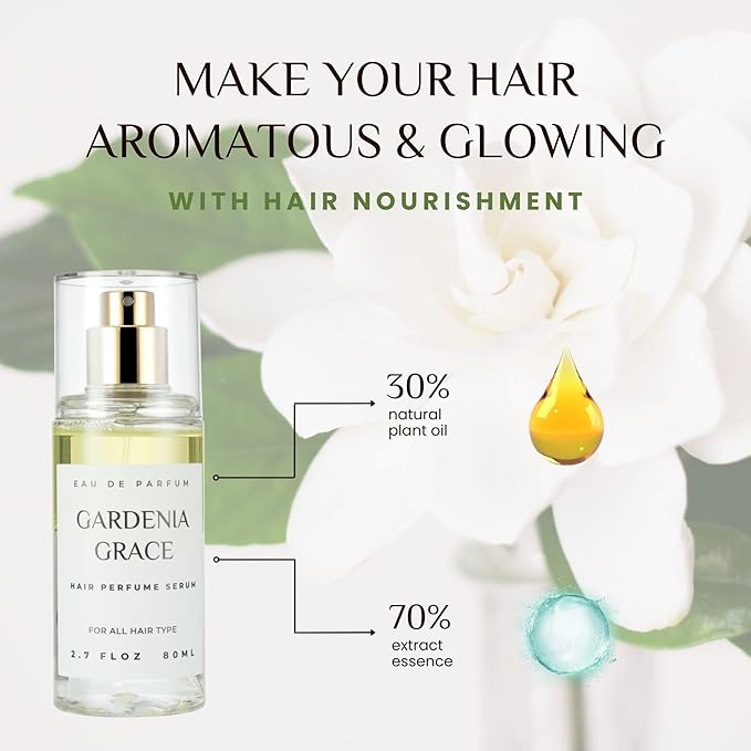 Hair Perfume for Women, Summer Lightweight Long Lasting Fragrance Mist - 3:7 Hydrating Serum Alcohol Free Formula, Argan Oil Scented Hair Spray with Keratin & Elastin (Gardenia Grace) 2.7 fl oz