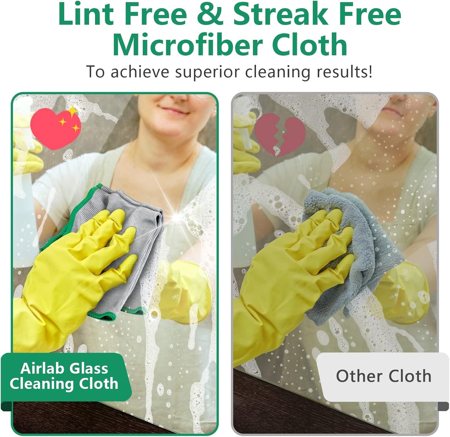 Glass Polishing Cloth Streak Free Miracle Cleaning Cloth Lint Free Microfiber Cleaning Rags for Glasses Kitchen Dish Mirrors Easy Clean, Pack of 6, 12" x 12"