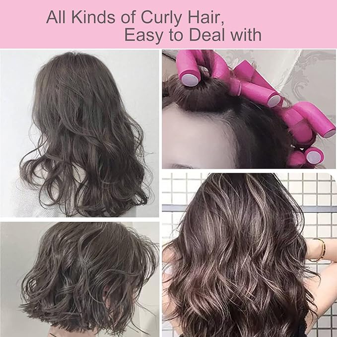 38PCS Flexible Curling Rods, 9.45" FlexiRods for Natural Long Hair, No Heat Heatless Bendy Foam Hair Curlers, with 2 Steel Pintail Combs