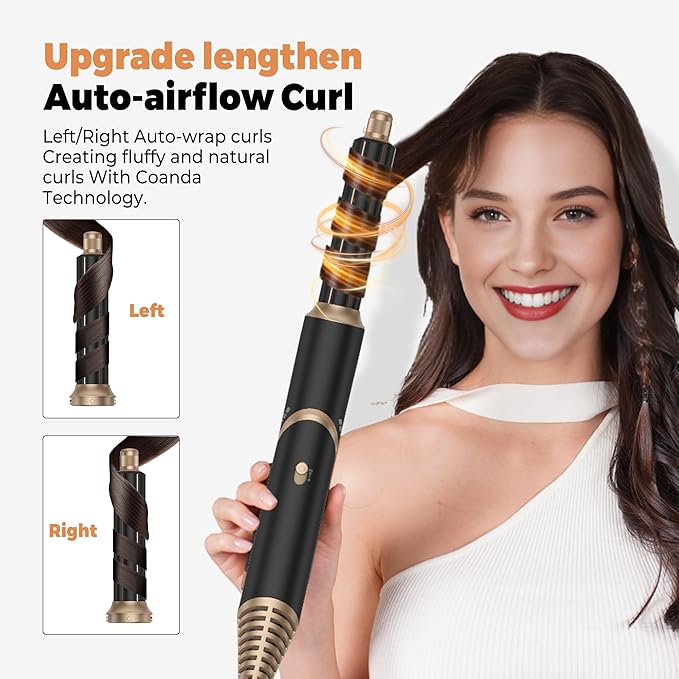 6 in 1 Hair Dryer Brush, Foldable Blow Dryer Brush with Wrap Curler, Detachable Air Hair Styler Curling, Drying,Volumizing, Straightening, Negative Ionic Hair Dryer with Diffuser, Hair Styling Tools