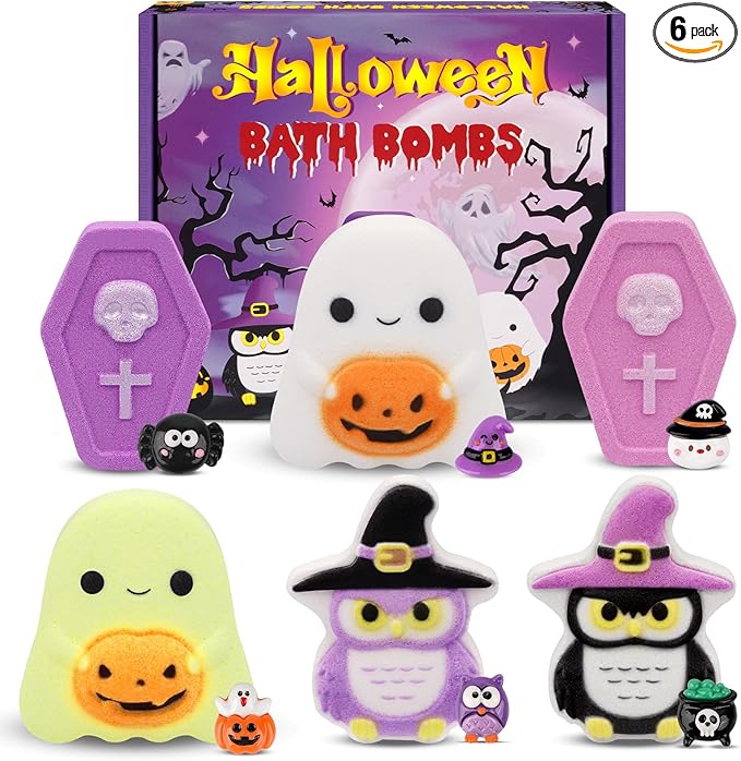 6 Pack Halloween Bath Bombs,Owl and Ghosts Bath Salt with Surprise Inside,Party Favor and Goodie Bag Fillers,Halloween Gifts for Kids (Halloween Nightfall)