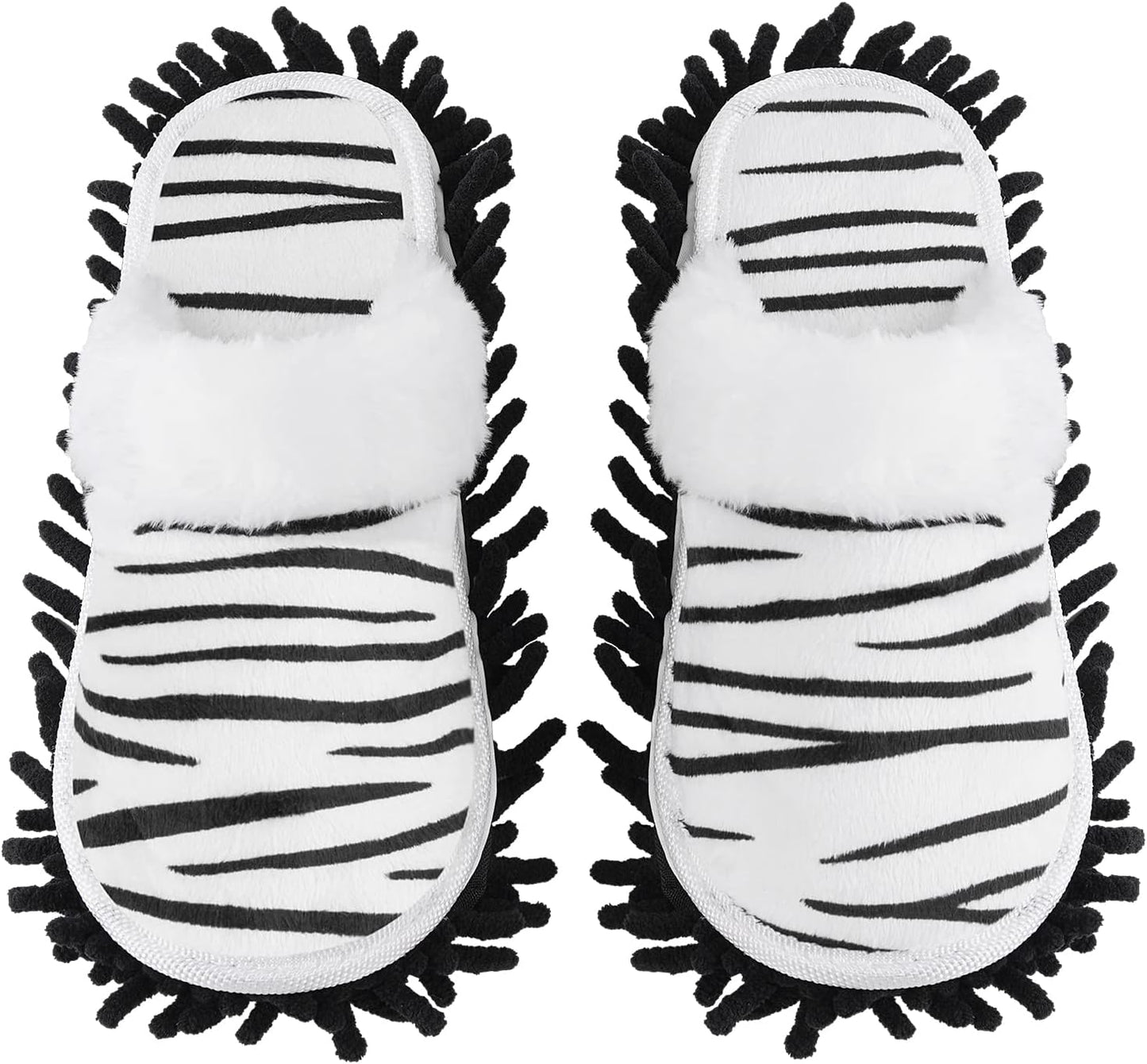 Microfiber Floor Mop Slippers House Dust Cleaning Tool Detachable Washable Shoes for Kitchen House Cleaning (Women 7-10/Men 5-8, Zebra pattern)