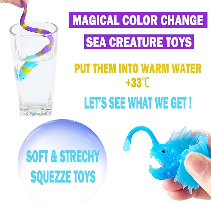 Color Changing No Hole Bath Toys for Toddlers Kids, Color Change Sea Creatures Ocean Animal Toys & Glow in The Dark Toy with Bath Book(13 Pack), Water Table Toys Rubber Fish Toys for Kids Bathtub