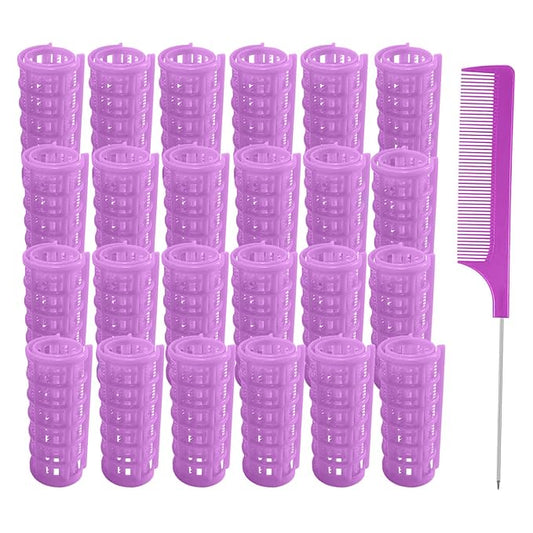 24PCS Plastic Hair Rollers Set 2.0cm/0.8in Heatless Rollers Hair Curlers Snap on Rollers Self Grip Rollers Hairdressing Curlers Tools for DIY Hairdressing Hair Salon (Purple)