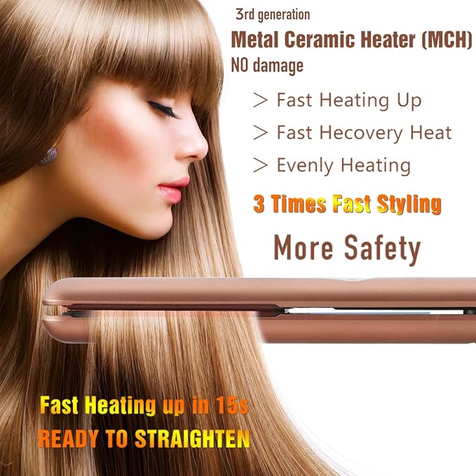 NITION Ceramic Tourmaline Flat Iron for Hair LCD 1" Hair Straighteners MCH Fast Heating UP Healthy Smooth Straightening Styling Tools with Travel Pouch Bag. 265-450°F Adjustable 6 Temperatures Levels