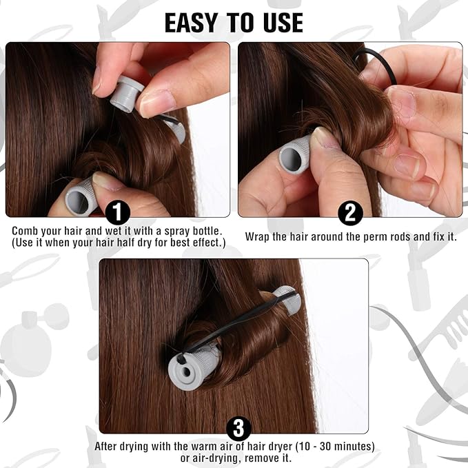 WILLBOND 60 Pcs Perm Rods for Long Hair Plastic Curl Rods Cold Wave Irons Curling Roller for Hair Styling Hairdressing Tools(0.59 Inch,Gray)