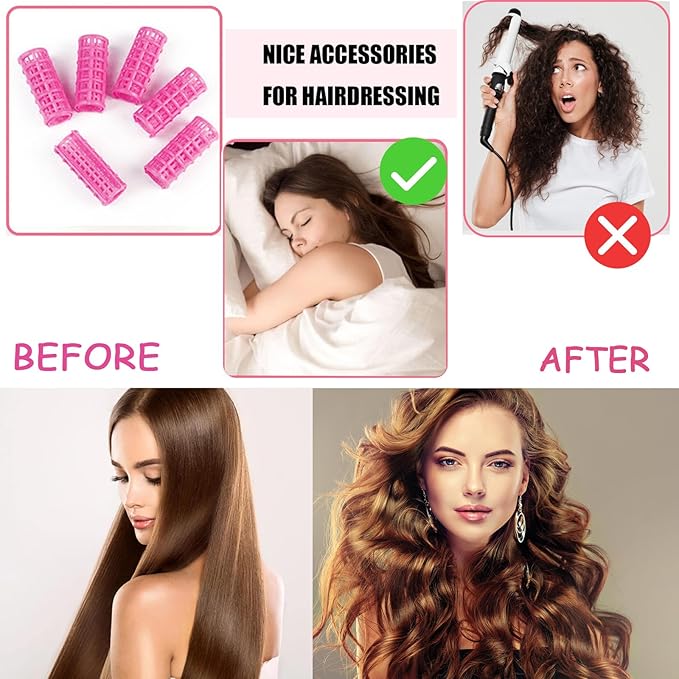 ZMD 24PCS Small Plastic Hair Curlers Rollers Set, 0.8in/2cm, Heatless Self Grip Hair Rollers with Mini Comb for Medium Short Thin Fine Hair (Pink)