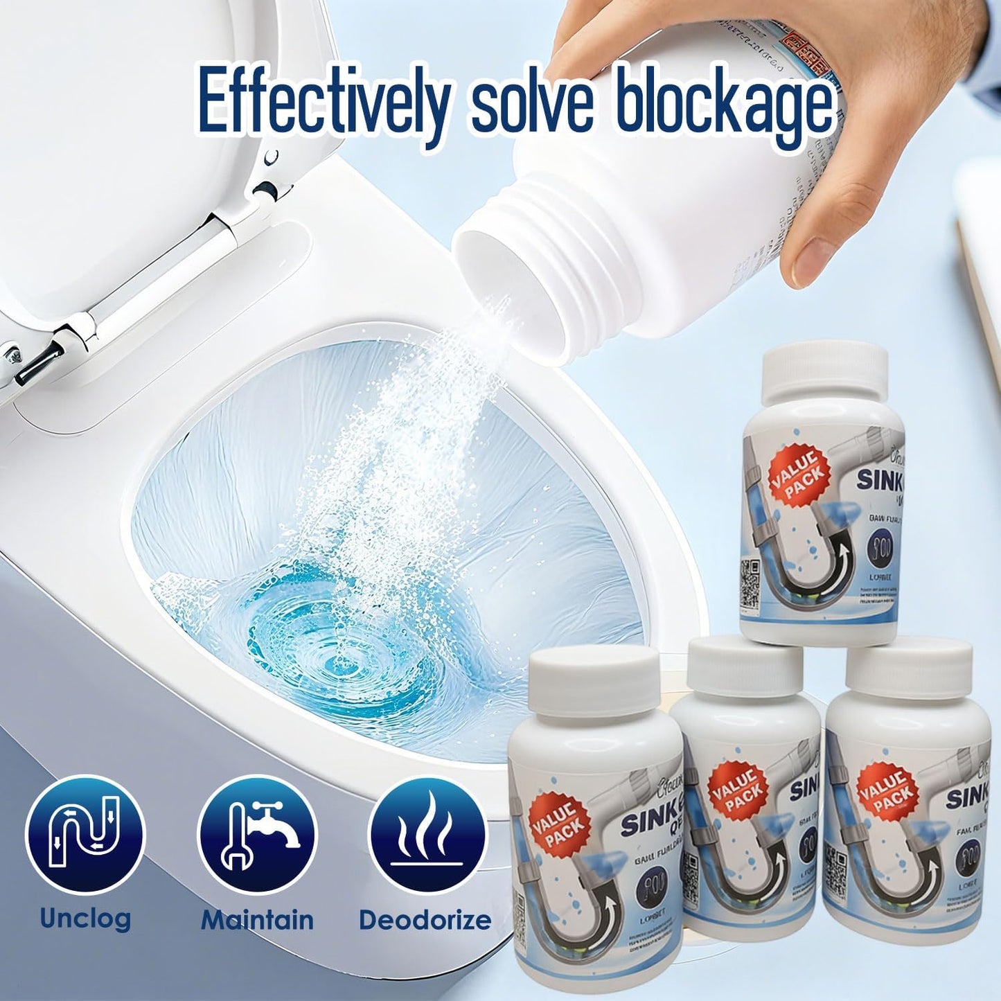 Pipe Dredge, Powerful Foaming Sink & Drain Cleaner Powder for Kitchen, Toilet & Pipeline Cleaning, Fast-Acting Clog Remover (2pcs or 4pcs) (4 bottles)