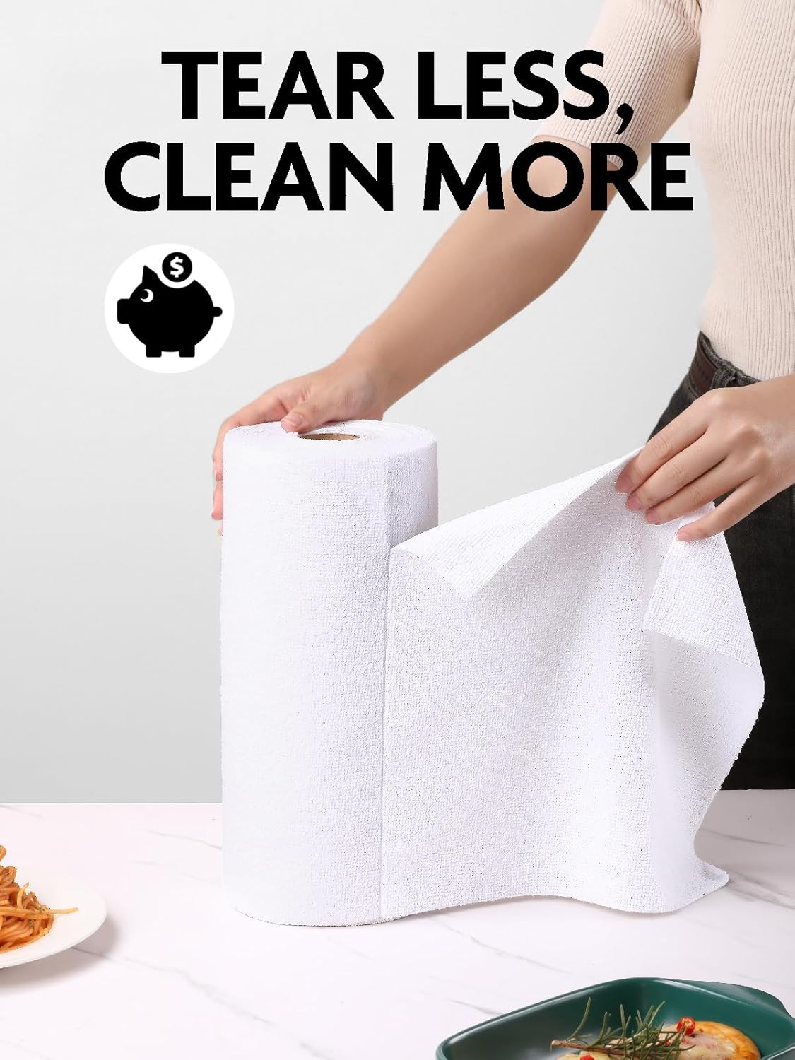 Fantasticlean Microfiber Cleaning Cloth Roll -90 Pack, Tear Away Microfiber Towels, 12" x 12", Reusable, Washable, Scratch Free, Ultra Absorbent Dishcloth for Car, Home Supplies, Pet, Kitchen (White)