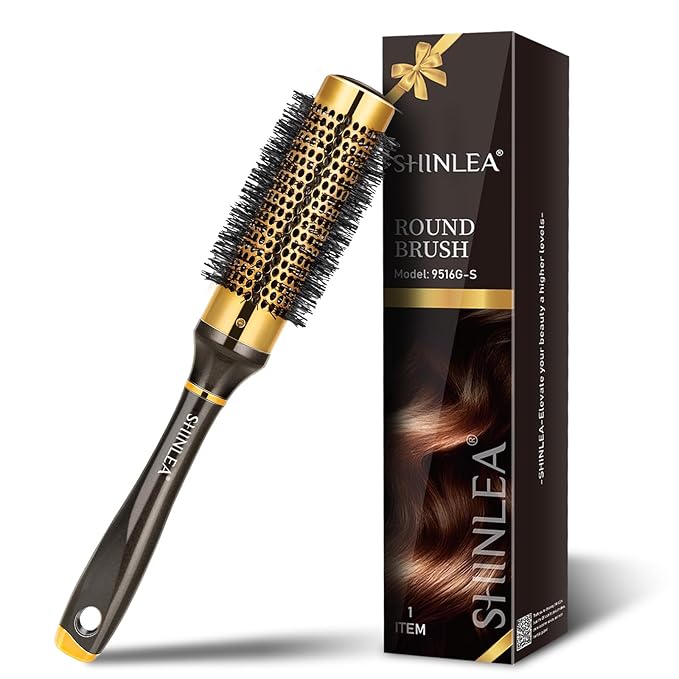 Small Round Hair Brush for Short Hair, Aluminum Roller Brush for Blow Drying, Salon Hairbrushes for Women Curly and Straight Hair - 1.3 Inch Barrel, 1.9 Inch with Bristles