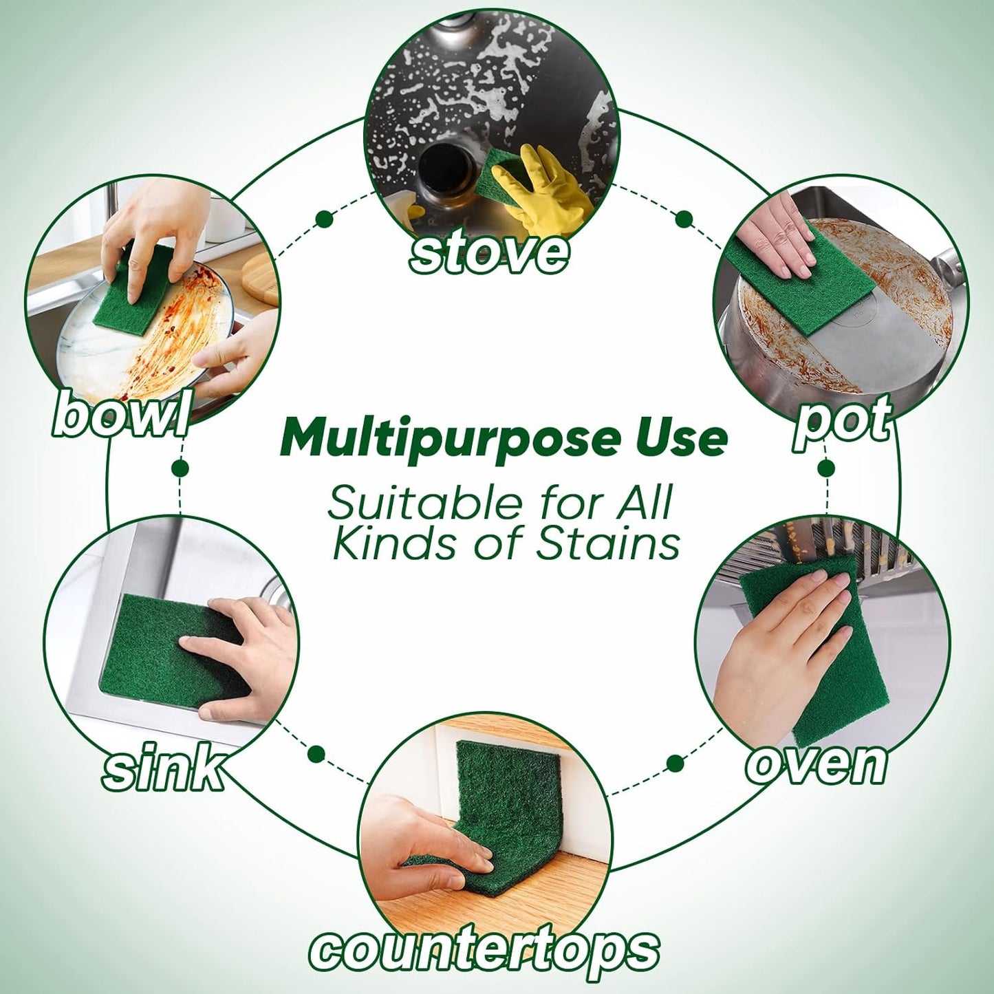 HOMEXCEL Heavy Duty Scouring Pad, 96 Pack Green Scrubbing Pads, Dish Scrubber Reusable for Cleaning, Multipurpose Scrub Pads for Household Kitchen Dishes Pots Pans & Metal Grill