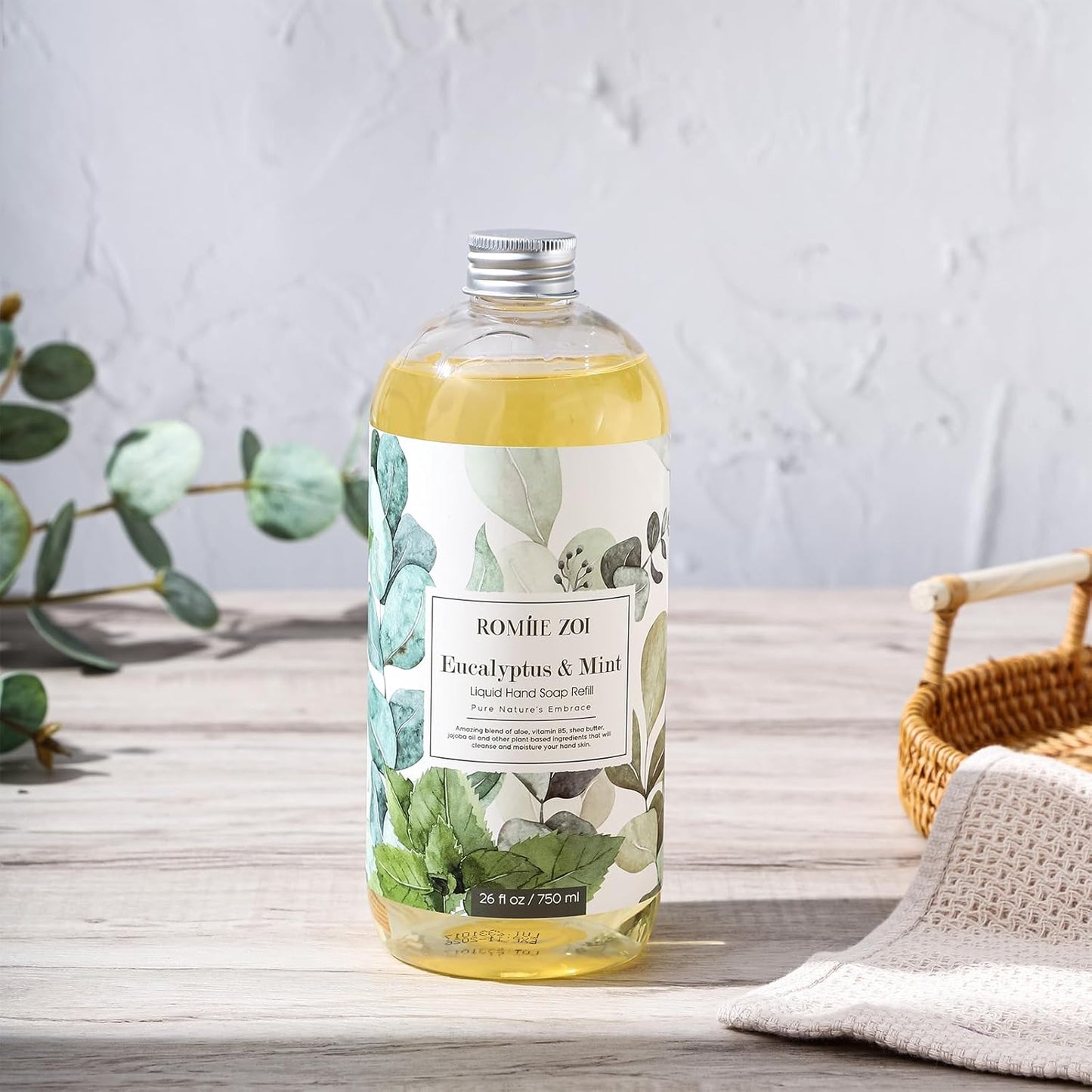ROMIIE ZOI Liquid Hand Soap Refills, Eucalyptus & Mint, Gentle & Moisturizing Formula, 750 ML/ 26 FL OZ