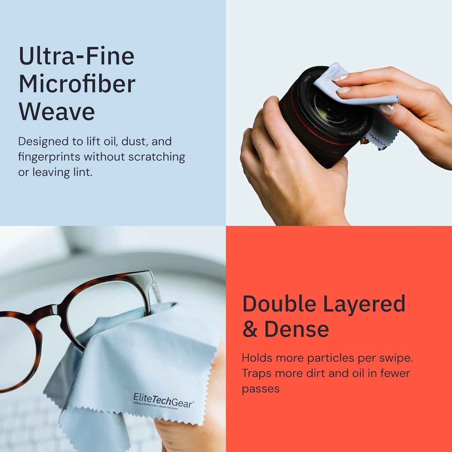Elite Screens Microfiber Cleaning Cloth - Pack of 12, 12" x 12", Blue - Streak-Free Vision & Glasses Wipes - Quick-Dry Reusable & Eyeglass Wipes - Portable & Screen Cleaning Cloth