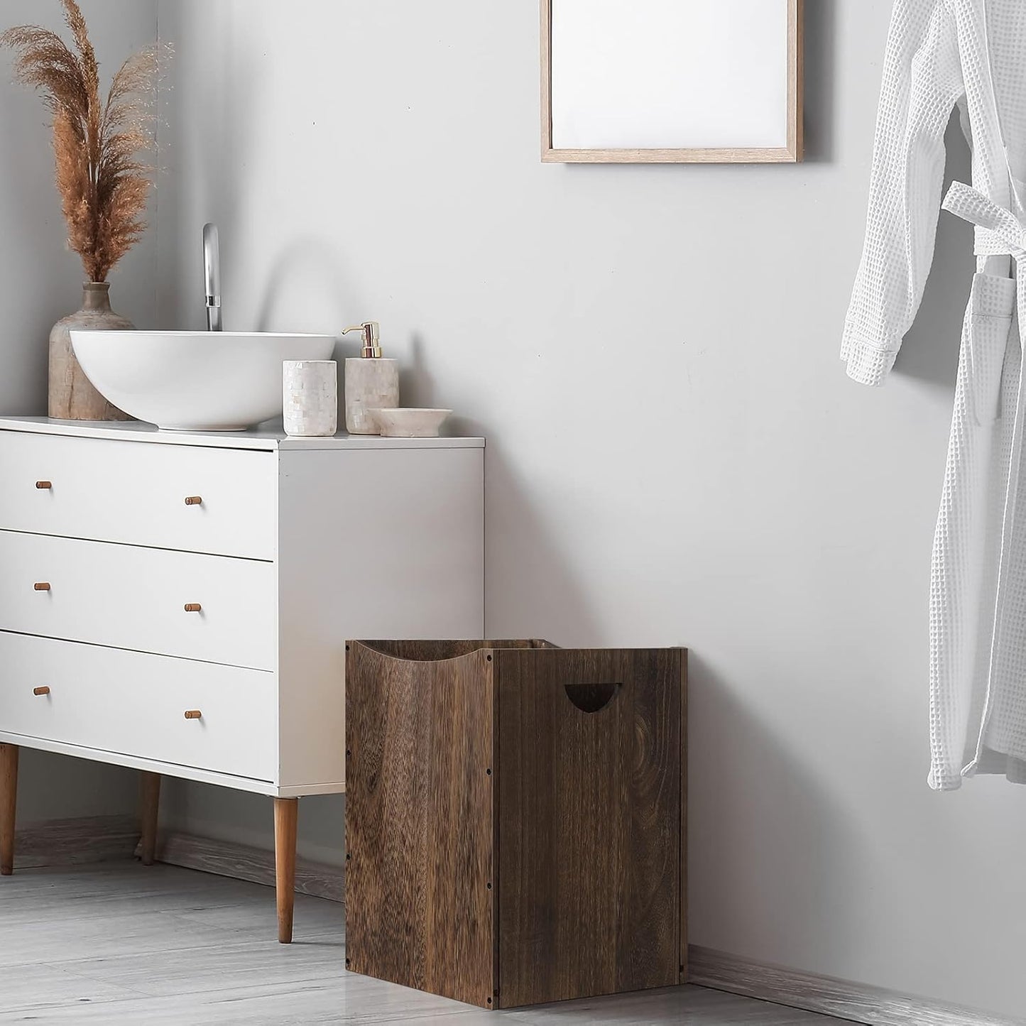 smusei Wood Trash Can 9.5 Gallon Waste Basket Bin Rustic Farmhouse Large Kitchen Garbage Can for Bedroom Living Room Bathroom Office, Rustic Brown