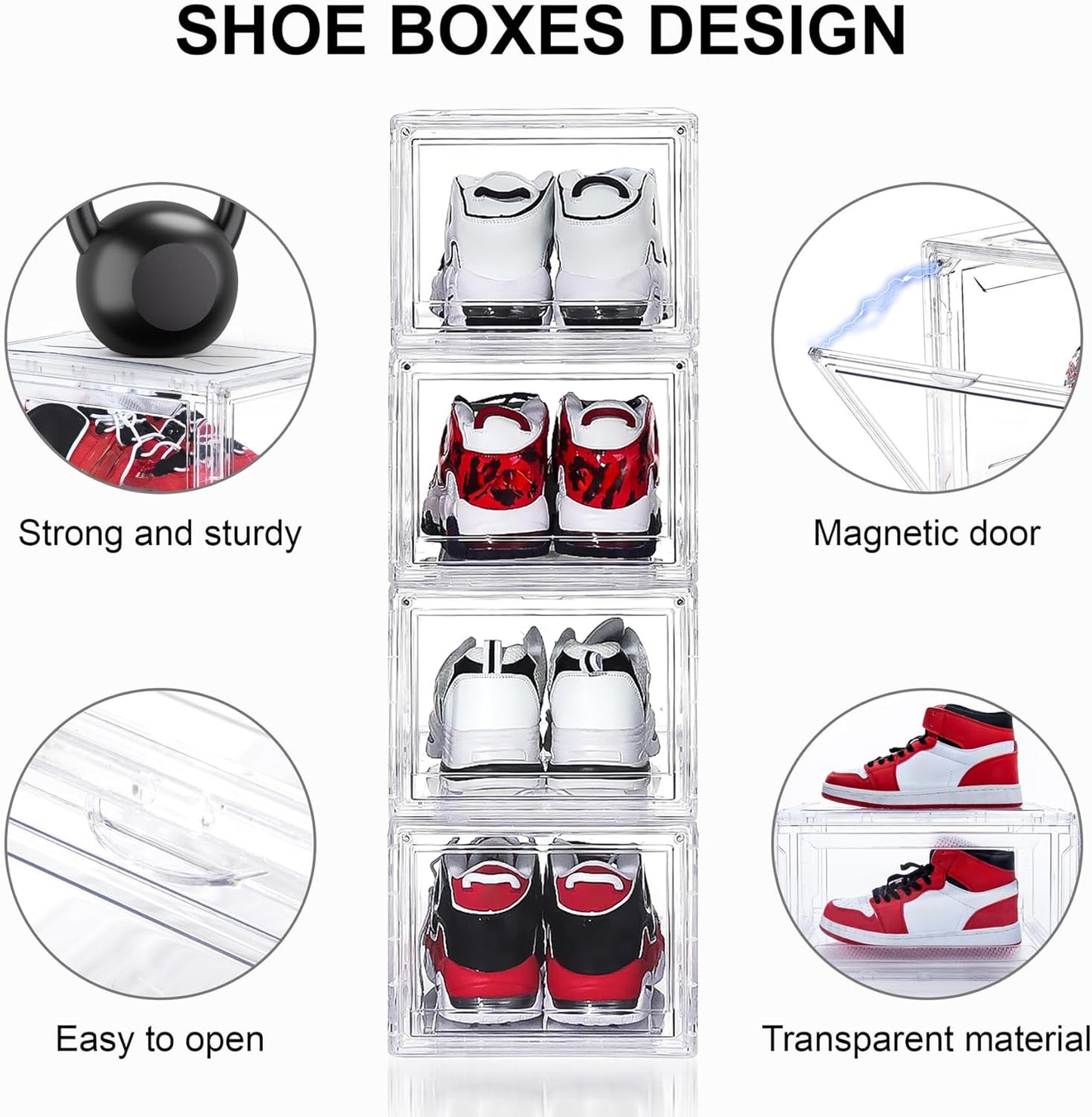 3 Pack Acrylic Shoe Boxes, Ultra Clear Shoe Boxes Stackable, Shoe Storage Box Sneaker Storage for Sneakerhead, Foldable Shoe Organizer with Magnetic Door, Professional Shoe Display Fits US Size 15