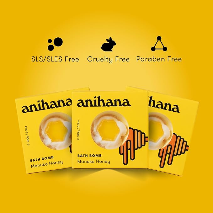 ANIHANA Bath Bombs with Coconut Oil, Paraben Free, Hand-Crafted Luxury Fizzers, Refreshing Manuka Honey Scent, 6.3 oz Each, 3 Pack