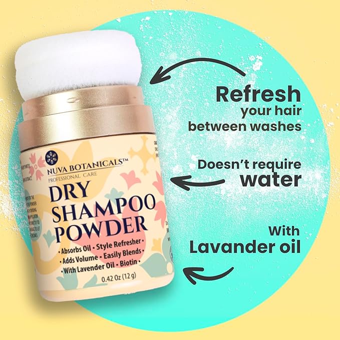 Non Aerosol Dry Shampoo Powder with Biotin - Lavender Extract and Korean Ginseng - Volumizing Travel Size (0.42 oz, 2 Pack) - Gifts for Her