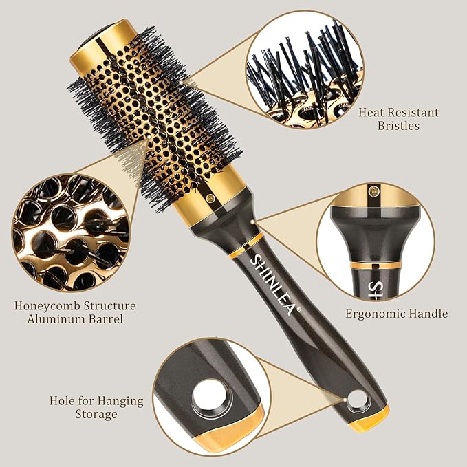 Small Round Hair Brush for Short Hair, Aluminum Roller Brush for Blow Drying, Salon Hairbrushes for Women Curly and Straight Hair - 1.3 Inch Barrel, 1.9 Inch with Bristles