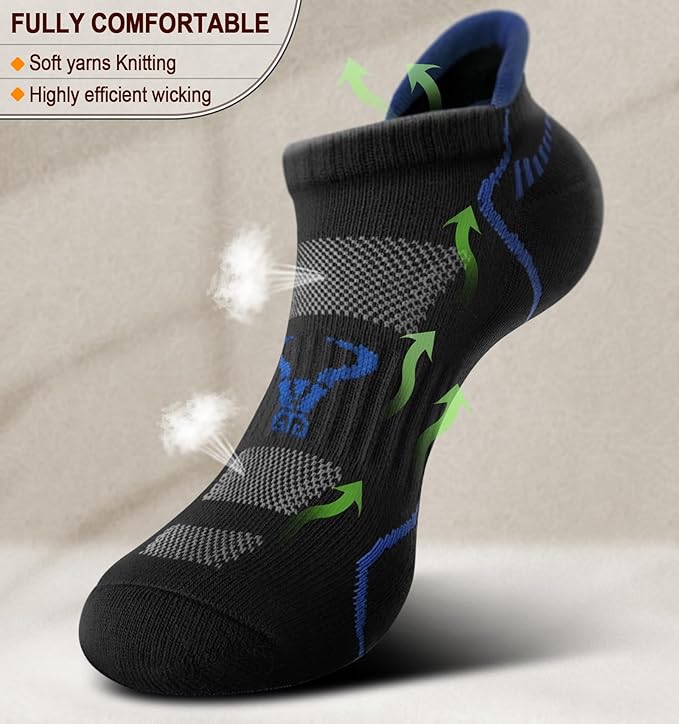 BULLIANT Men Running Socks 6Pairs-Ankle Athletic Socks Wicking Cushioned for Men Walking-Arch Compression Support