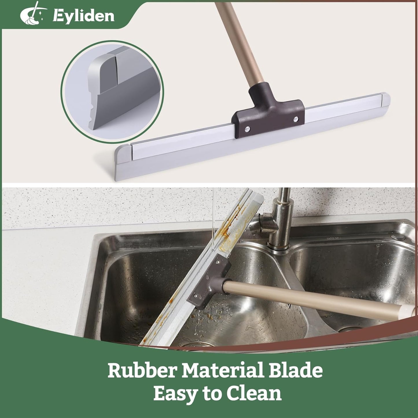 Eyliden Rubber Floor Squeegee, Quick Water & Foam Removal Broom | Heavy-Duty, Dual-Action Push & Scrape, Squeegee for Shower Glass Concrete Garage Commercial Epoxy Floors