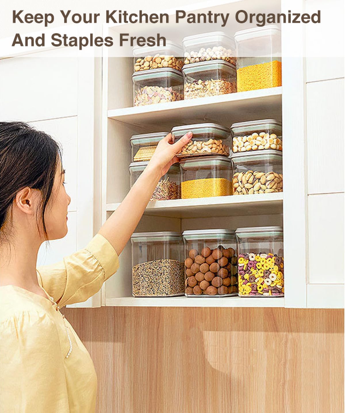 8 Pcs Pop Food Storage Containers Airtight Food Storage Containers Set with Lids Kitchen Pantry Organization and Storage, 3.4Qt, 2.8Qt, 2.1Qt, 1.2Qt