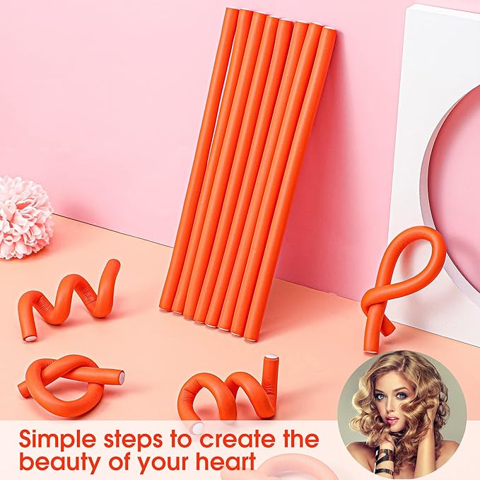 WILLBOND 45 Pieces Flexible Curling Rods, No Heat Hair Rollers, Soft Foam Hair Rods for Women Girls Long, Medium, Short Hair (Orange, 1 cm Diameter)