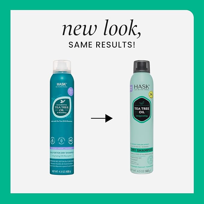 HASK Tea Tree Invigorating Dry Shampoo for Oily, Itchy Scalps – Absorbs Oil, Rebalances Scalp, Hypoallergenic, No Sulfates or Parabens, Cruelty-Free – 8.1oz