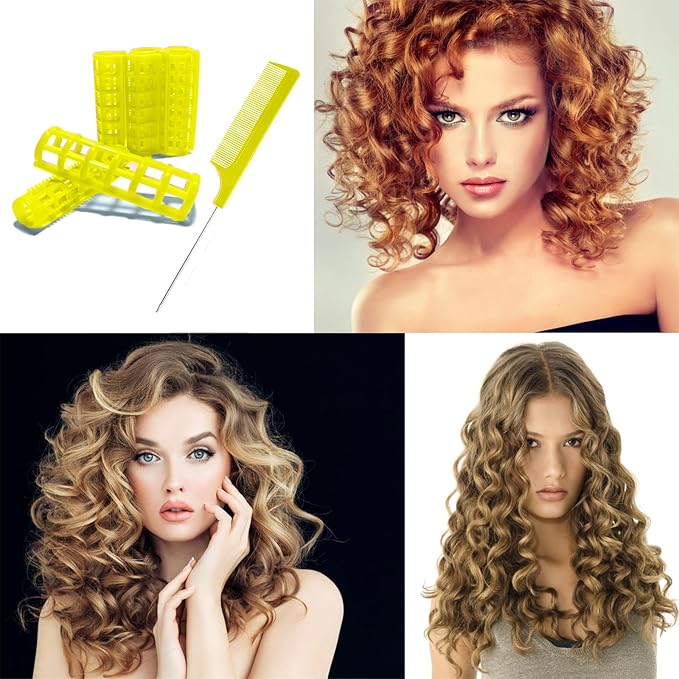 28PCS Plastic Hair Rollers Set 1.5cm/0.6in Heatless Rollers Hair Curlers Self Grip Rollers Tools for DIY Hairdressing Hair Salon(Yellow)
