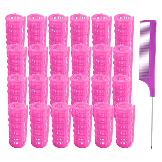 24PCS Plastic Hair Rollers Set 2.0cm/0.8in Heatless Rollers Hair Curlers Snap on Rollers Self Grip Rollers Hairdressing Curlers Tools for DIY Hairdressing Hair Salon (Pink)