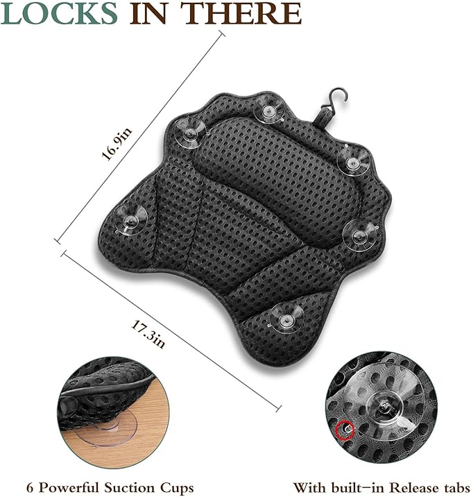 Bath Pillow RUVINCE Ergonomic Luxury Bathtub Pillow with Head,Neck, Shoulder and Back Support, 4D Bath Pillows for tub with 6 Powerful Suction Cups, Fits All Bathtub, Spa Tub, Hot Jacuzzi (Black)