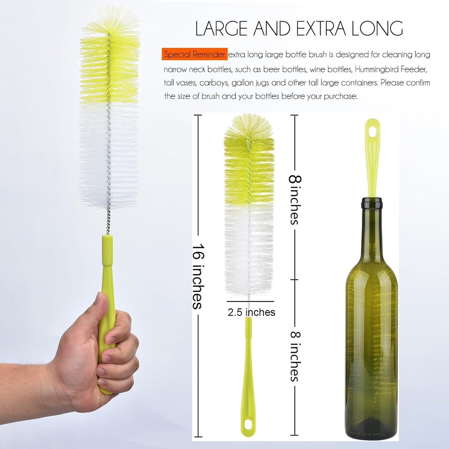ALINK 3-Pack Long Narrow Neck Bottle Cleaning Brush for Beer, Wine, Flask, Thermos, Sport Well, Brewing Bottle and Hummingbird Feeder and Long Narrow Neck Sport Bottles
