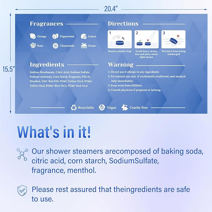 Shower Steamers 6 Pack Shower Bombs with Unique Shapes & Scents, Orange Peppermint Lemon Rose Chamomile Sea, Self Care Shower Steamer, Stocking Stuffers Christmas Gifts for Women, Men