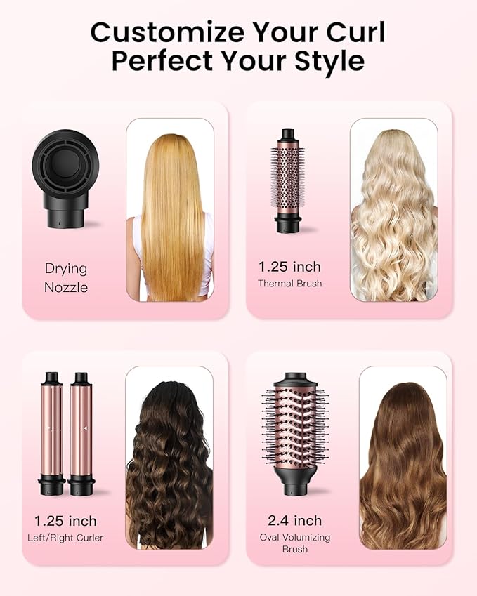 5 in 1 Hair Dryer Brush Blow Dryer, High-Speed Blowout Brush Set with 2 Auto Wrap Curlers for Curling, Straightening, Volumizing, Fast Drying & Frizz-Free Styling for All Hair Types