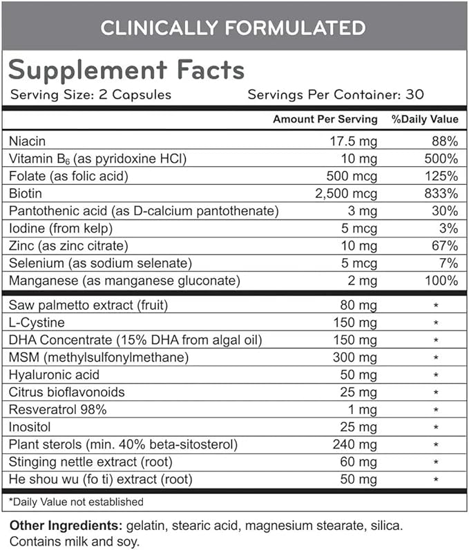 Hairmax for Hair, Skin and Nails Dietary Supplement – Hair Loss and Hair Regrowth Treatment for Women and Men. Contains 2500mcg Biotin, DHT Blocker, MSM & Antioxidants, Pack of 2 Bottles