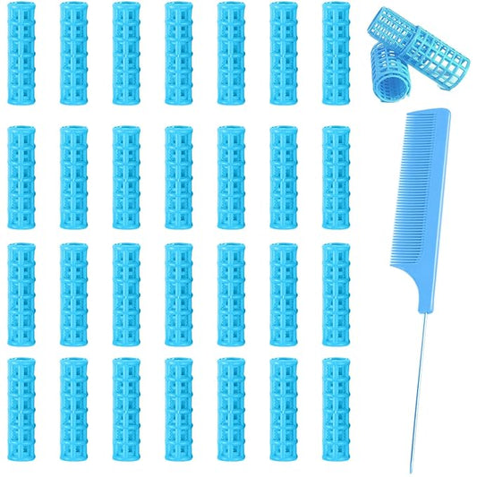 28PCS Small Rollers for Short Hair Tiny Rollers No Heat Curlers Wth Clips Small Curlers Roller for Short Hair Mini Tiny Snap On Hair Roller (Blue)