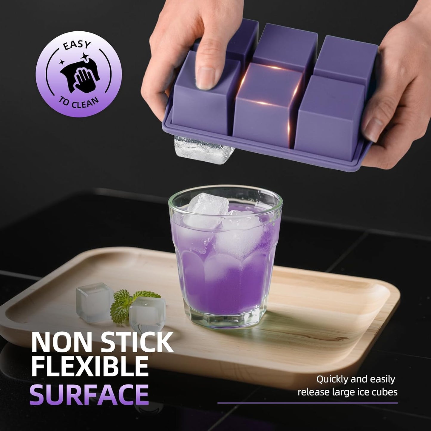 Large Ice Cube Trays for Whiskey (2 Pack) - Silicone Ice Cube Molds with Steel Frame Reinforcement & Lid, 2-Inch Square Ice Cubes for Whisky, Cocktails, Coffee, Tea - Easy Release