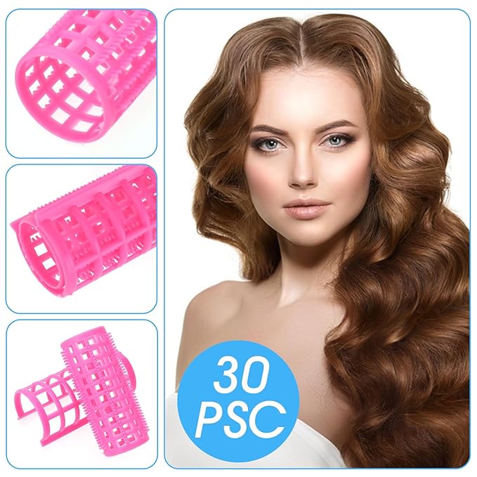 30Pcs Self Grip Rollers Set, 5 Sizes for Long, Medium and Short Hair, Large Rollers for Volume, Snap-On Sleep-In Curlers for Women's Hair Styling