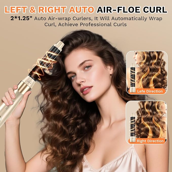 6 in 1 Hot Air Wrap Hair Styler, 110,000 RPM High-Speed Hair Dryer & Auto Wrap Curler, No Heat Damage Blow Dryer Brush for Fast Drying, Curling, Volumizing, Straightening with Travel Bag
