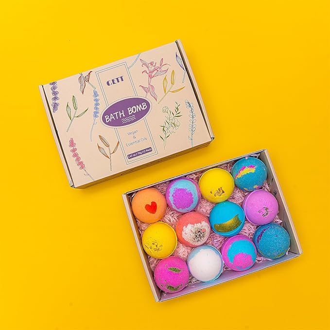 GETT Bath Bombs Gift Set,12pcs Individually Wrapped Natural & Moisturizing Bath Bombs for Women,Men & Kids, Relaxing Bubble Bath, Handmade Birthday Gift for Wife & Mom, Luxury Organic Bath Essentials