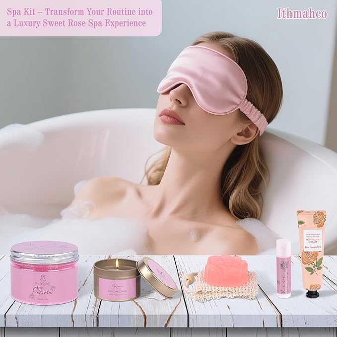 Spa Gifts for Women, Bath Gift Baskets, Birthday Relaxing Spa Self Care Gifts for Women, Home Rose Bath Shower Care Package, Thank You Gift for Woman Mom Her Sister Wife Aunts Friends Coworker