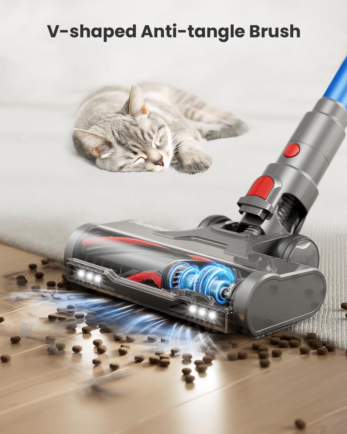 Cordless Vacuum Cleaner, 48KPa 580W 65Mins Vacuum Cleaner for Home, Anti-Tangle Self-standing Stick Vacuum with Scented Tablet, Upgraded Dust Cup Scraping, Vacuum Cordless for Pet Hair/Carpet/Floors