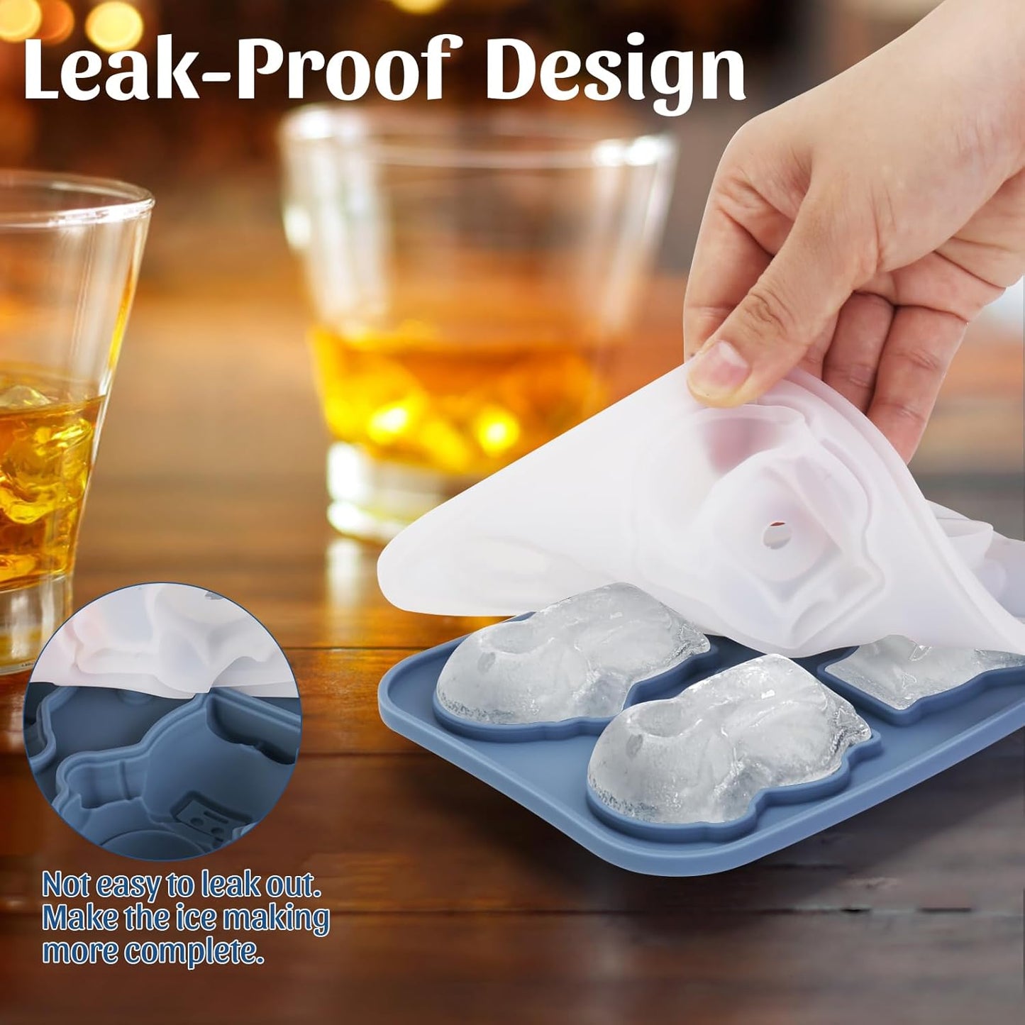 Silicone Ice Cube Tray,Astronaut 3D Large Ice Cube Molds for Whiskey,Cocktails,Wine,Juice and Bourbon,4 Big Cute Animal Ice Trays for Freezer with Lid Easy-Release BPA Free(Astronaut)