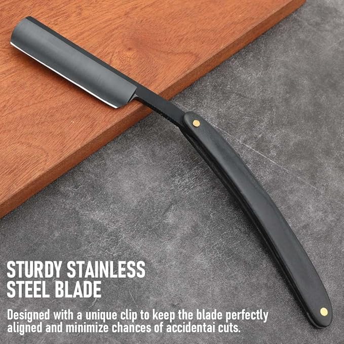 Straight razors for men,Straight Edge Barber Razor Premium Stainless Steel Shaver Razor with Shaving Strop for Men Home (NO.179-1)