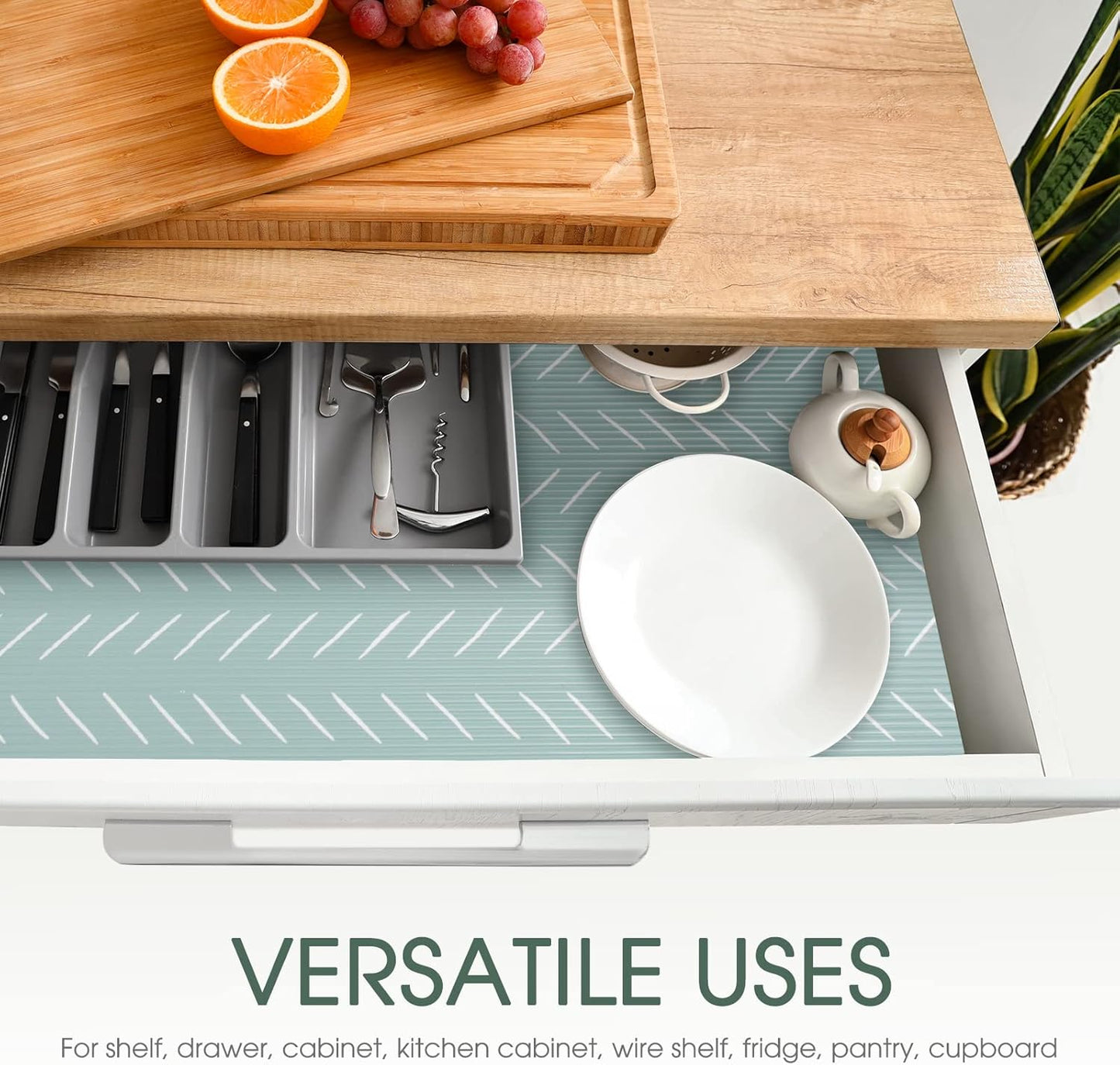 Glotoch Premium Non Slip Shelf Liner, Non Adhesive Drawer Liner, Waterproof Shelf Liners for Kitchen Cabinets, Drawer, Fridge, Wire Shelving, Pantry-17.5" X 360", Heavy Duty, Green Herringbone